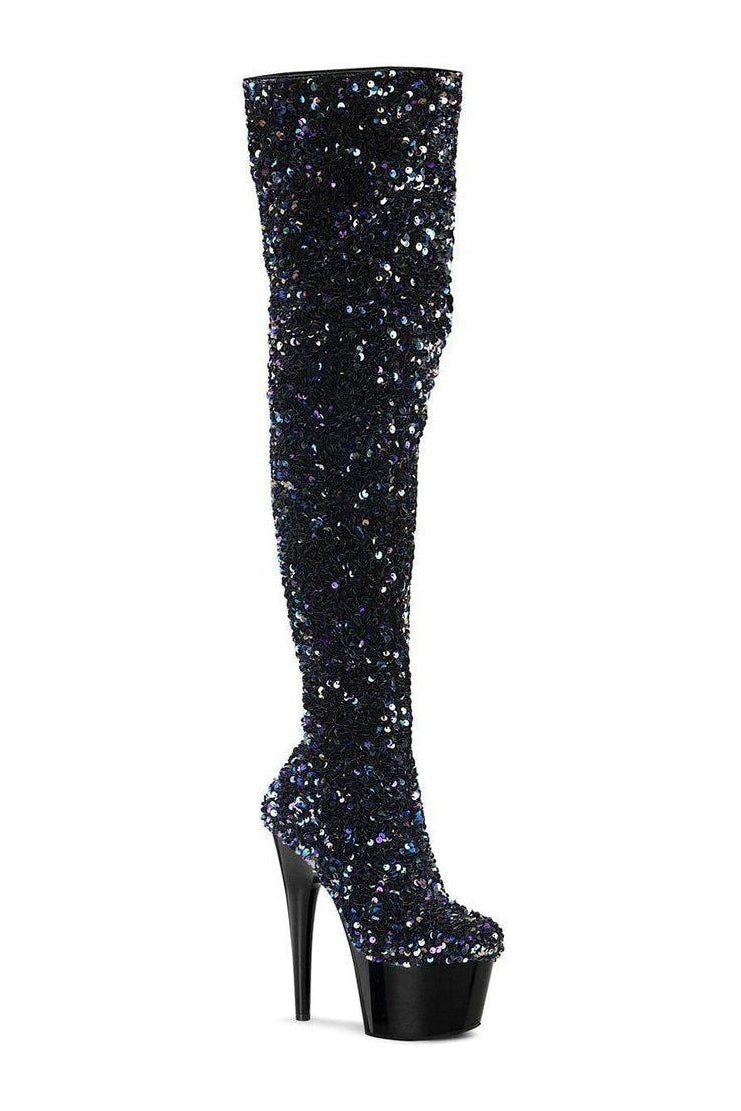 Pleaser ADORE-3020 Thigh Boot in Black Faux Suede from SexyShoes.com