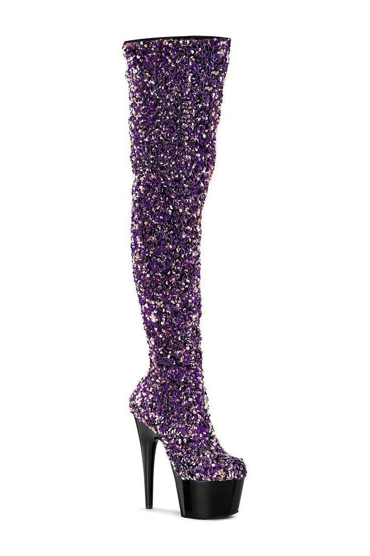 Pleaser ADORE-3020 Thigh Boot in Purple Sequins from SexyShoes.com