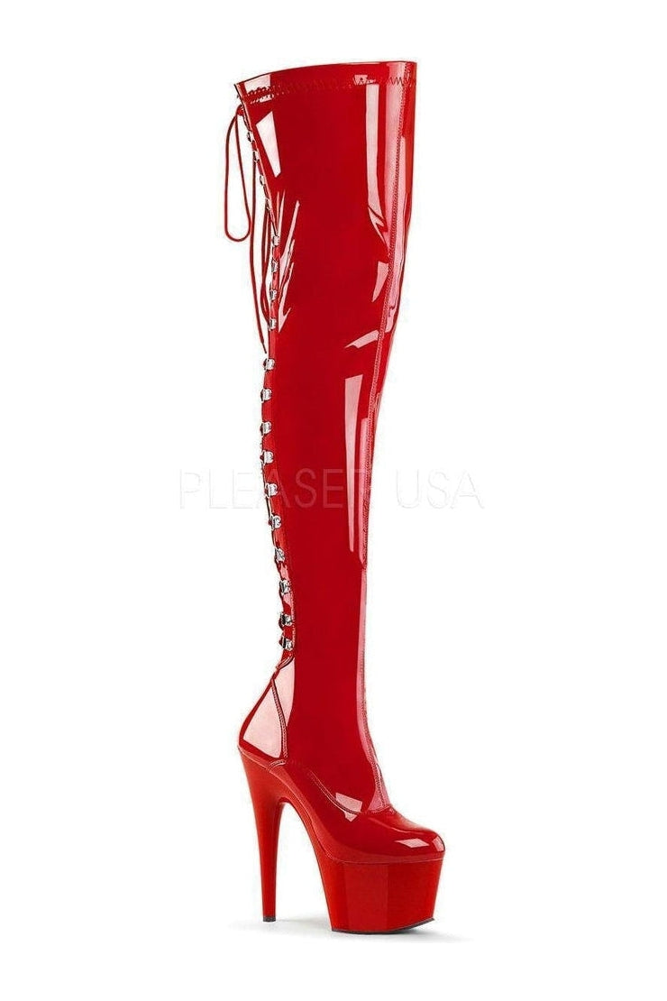 Pleaser Red Thigh Boots Platform Stripper Shoes | Buy at Sexyshoes.com