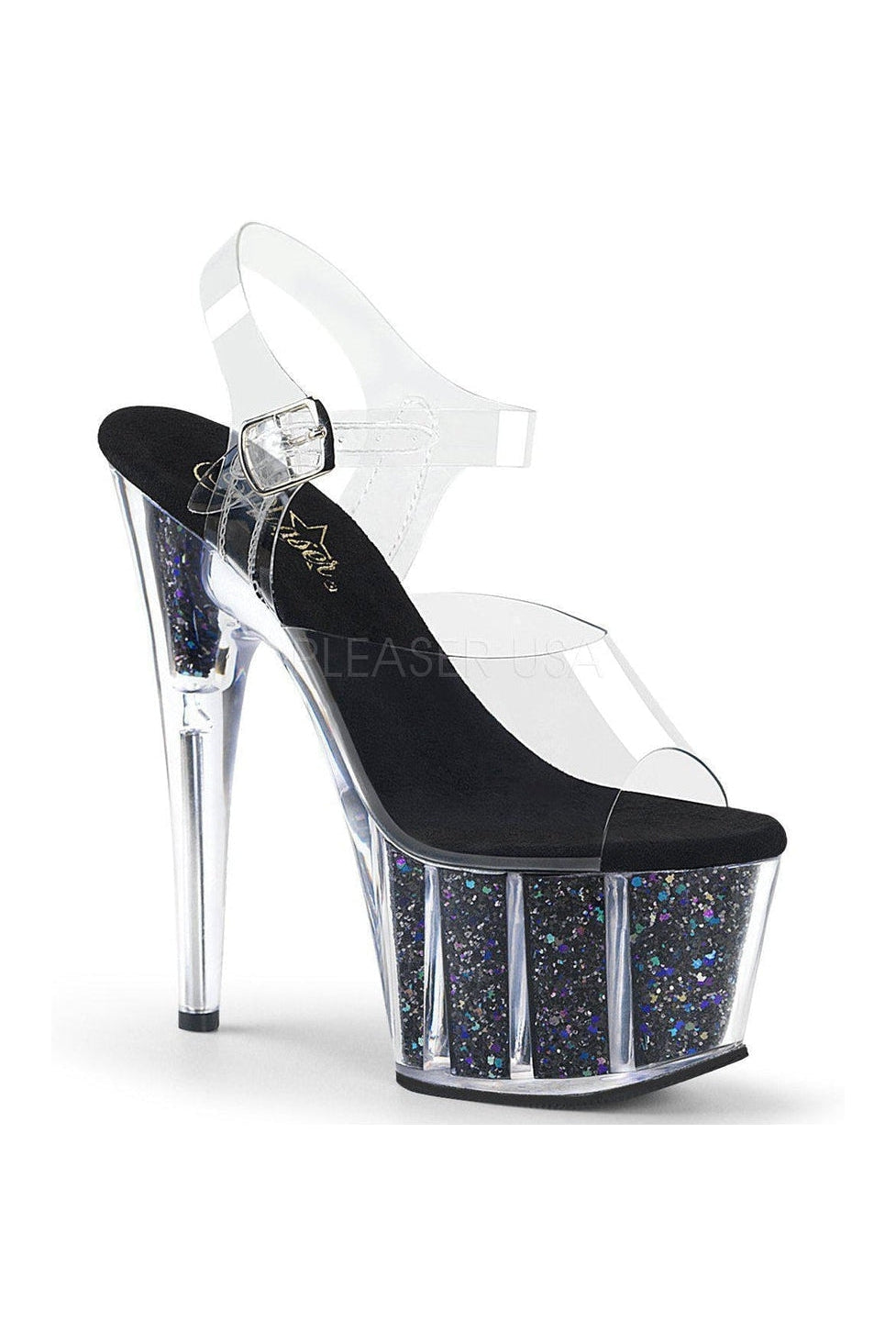 Pleaser ADORE-708CG Platform Sandals in Black Vinyl from SexyShoes.com