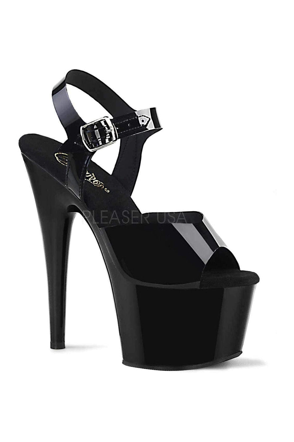 Pleaser ADORE-708N Platform Sandal in Black Faux Leather from SexyShoes.com