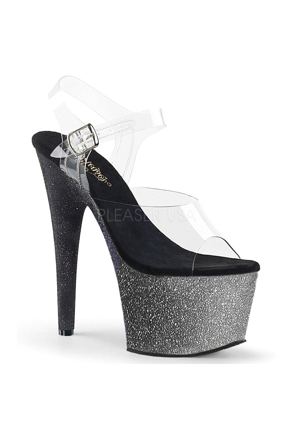 Pleaser ADORE-708OMBRE Platform Sandal in Black Vinyl from SexyShoes.com