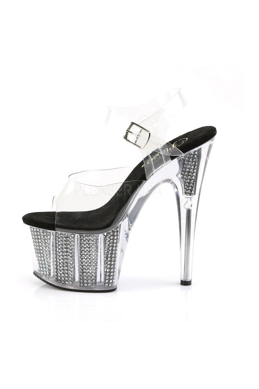 Pleaser ADORE-708SRS Platform Sandal in Black Vinyl