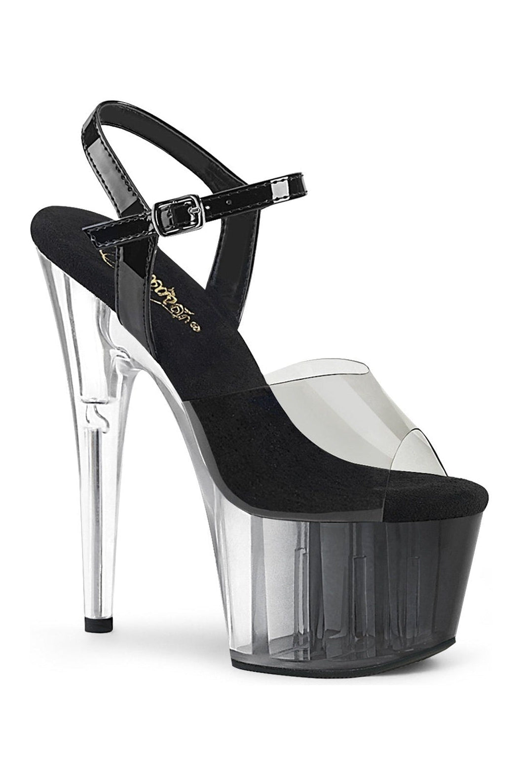 Pleaser ADORE-708T-1 Exotic Sandal in Black Vinyl from SexyShoes.com