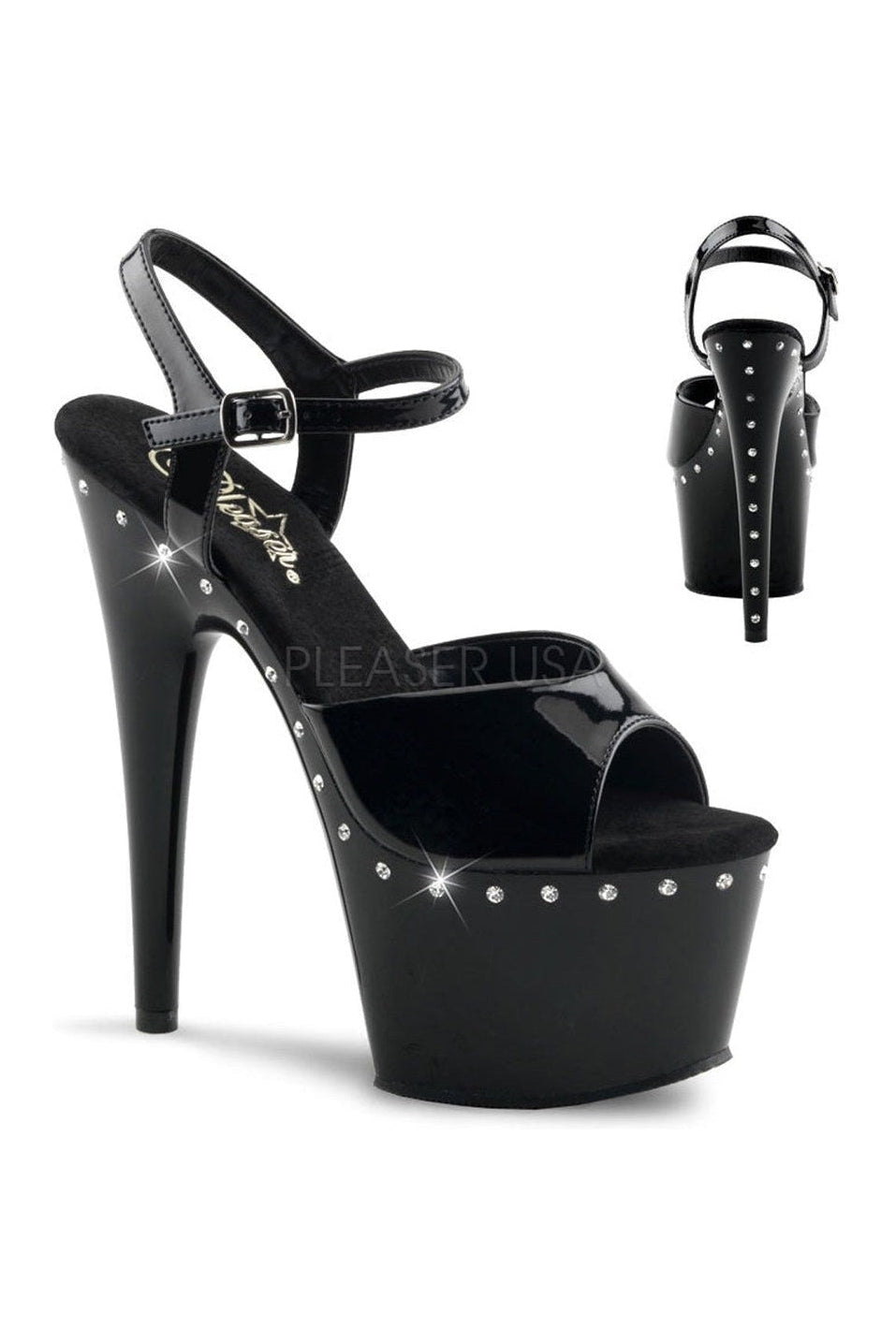 Pleaser ADORE-709LS Platform Sandal in Black Patent from SexyShoes.com
