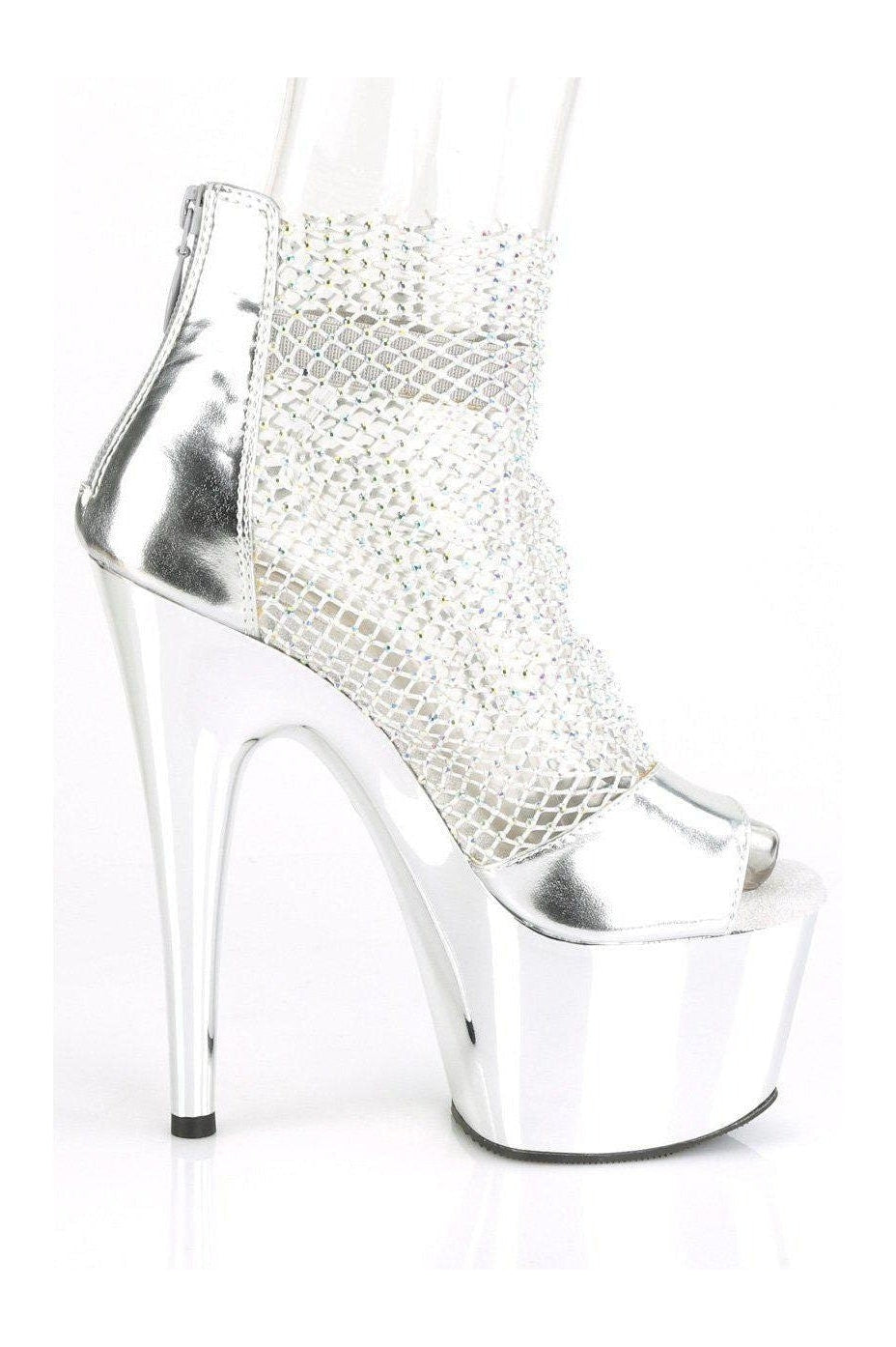 Pleaser ADORE-765RM Sandal in Silver Faux Leather