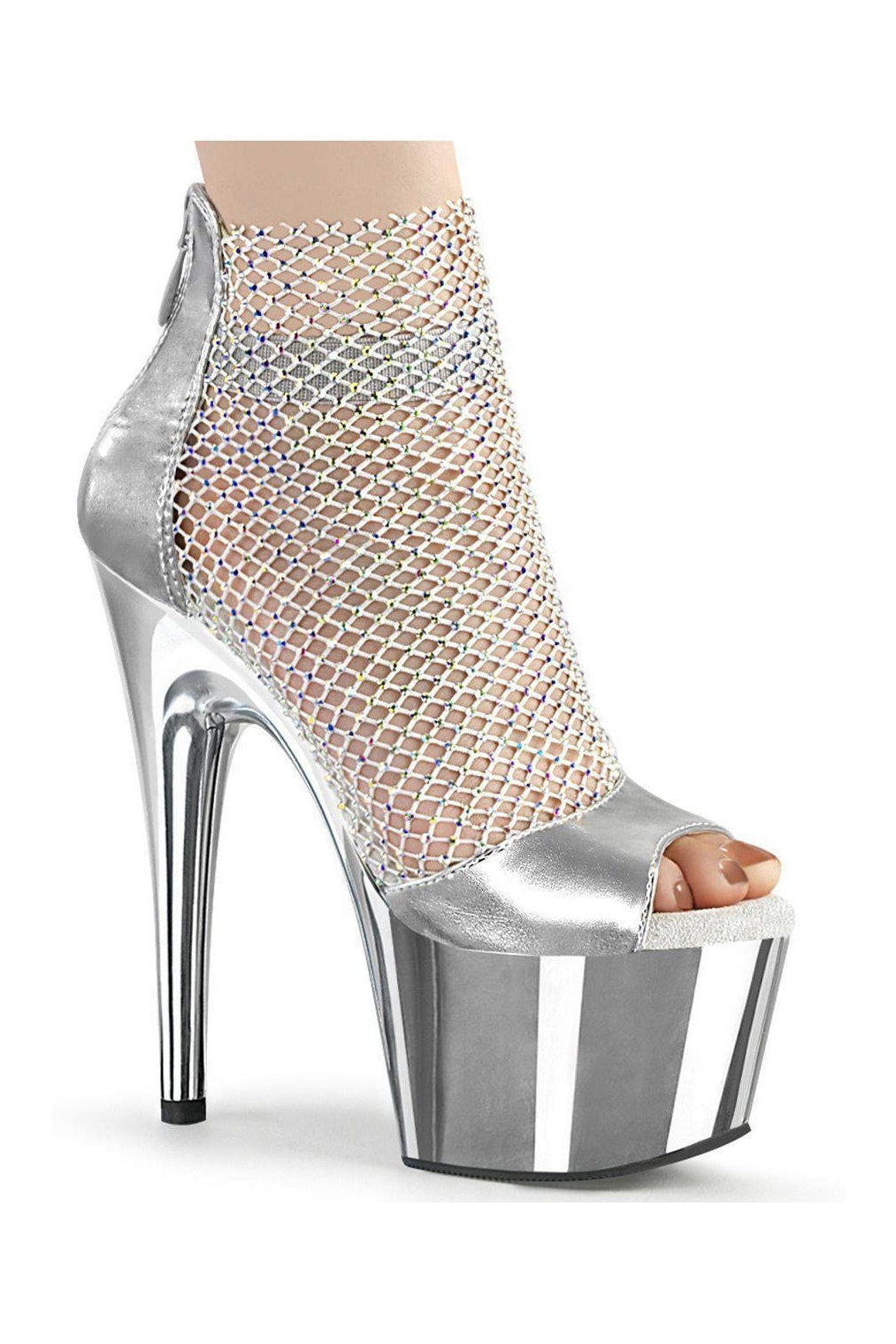 Pleaser ADORE-765RM Sandal in Silver Faux Leather from SexyShoes.com