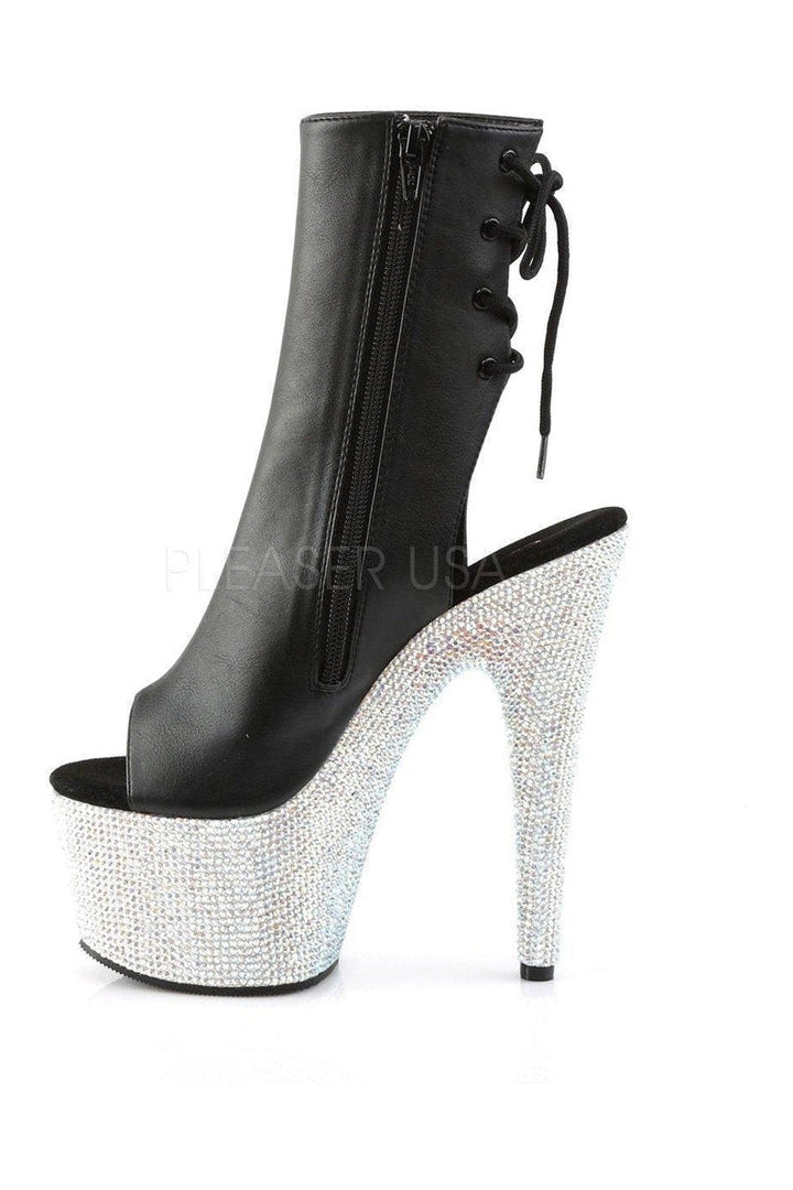 BEJEWELED-1018DM-7 Platform Boot | Black Faux Leather-Pleaser-Ankle Boots-SEXYSHOES.COM