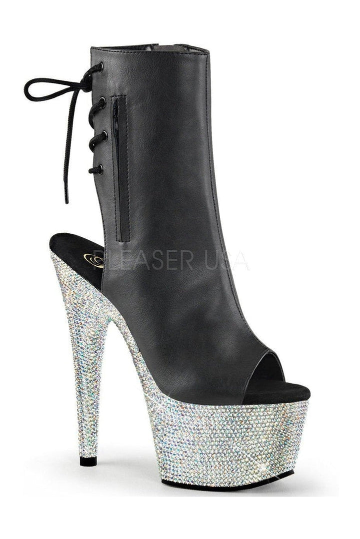 BEJEWELED-1018DM-7 Platform Boot | Black Faux Leather-Pleaser-Black-Ankle Boots-SEXYSHOES.COM