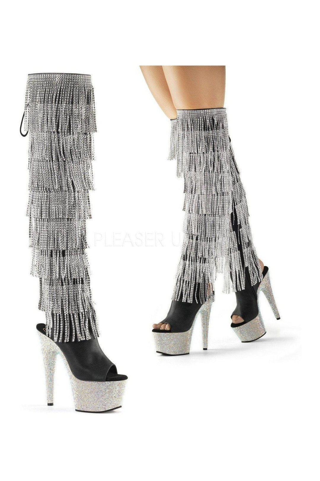 Pleaser Black Thigh Boots Platform Stripper Shoes | Buy at Sexyshoes.com