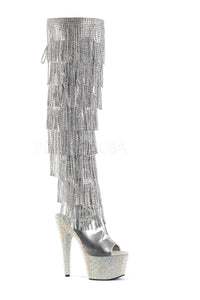 Pleaser BEJEWELED-3019RSF-7 Platform Boot in Silver Faux Leather from SexyShoes.com