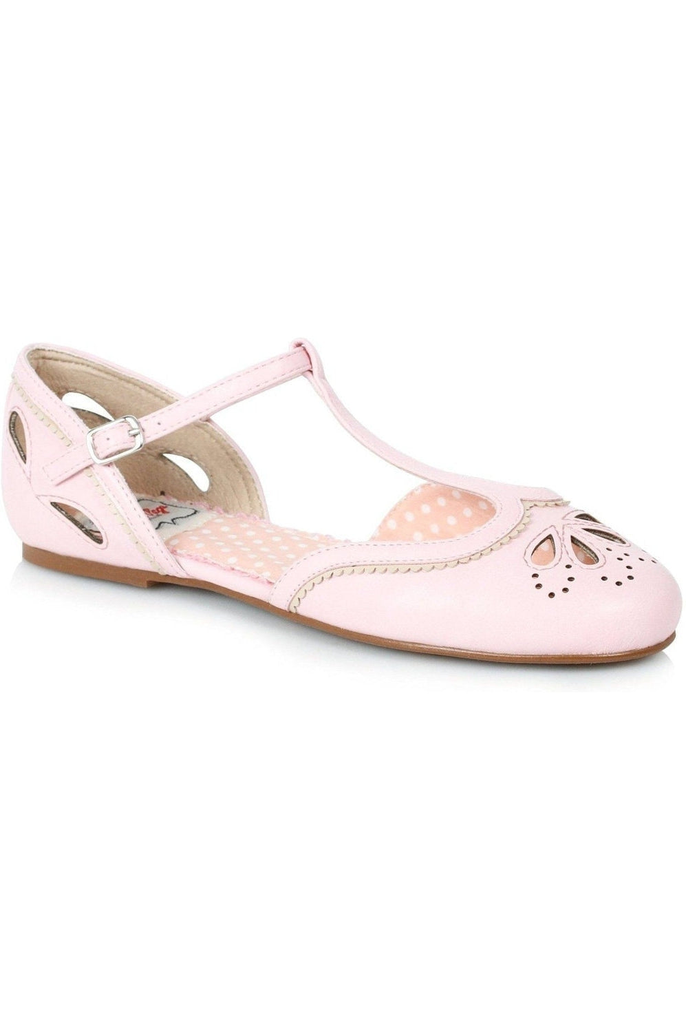 Bettie Paige Julie Vintage Flat | Pink Faux Leather-Bettie Page by Ellie-SEXYSHOES.COM