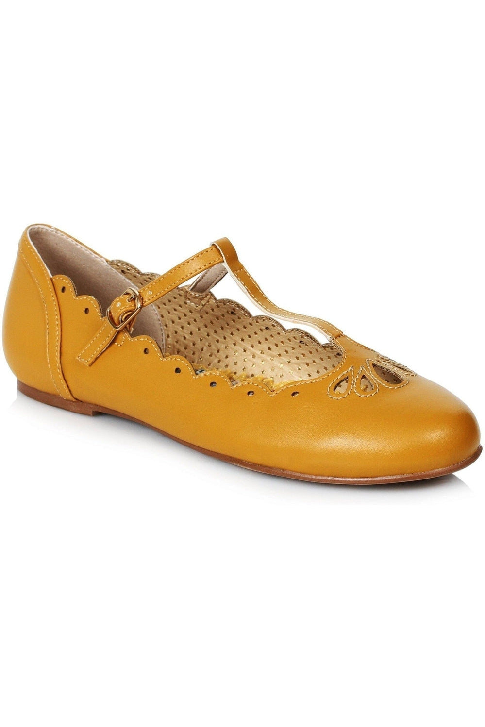 Bettie Paige Maila Vintage Flat | Yellow Faux Leather-Bettie Page by Ellie-SEXYSHOES.COM