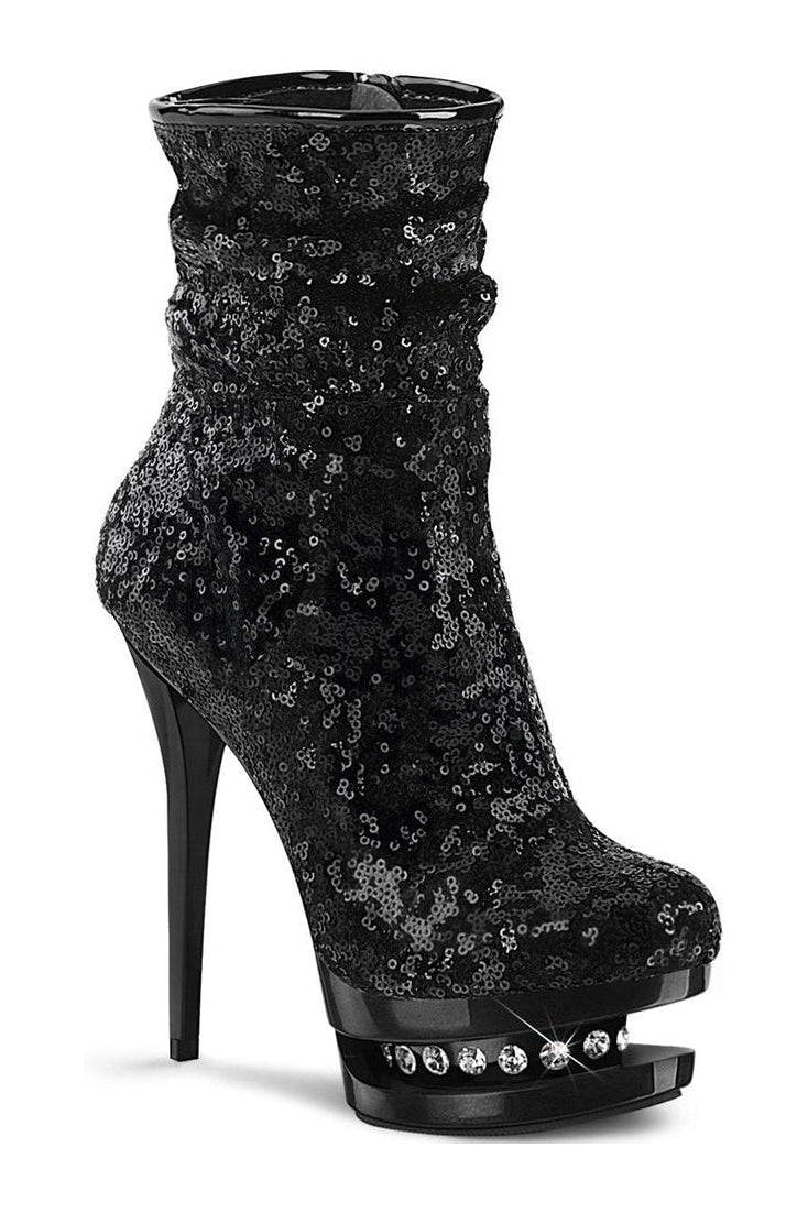BLONDIE-R-1009 Stripper Boot | Black Sequins-Pleaser
