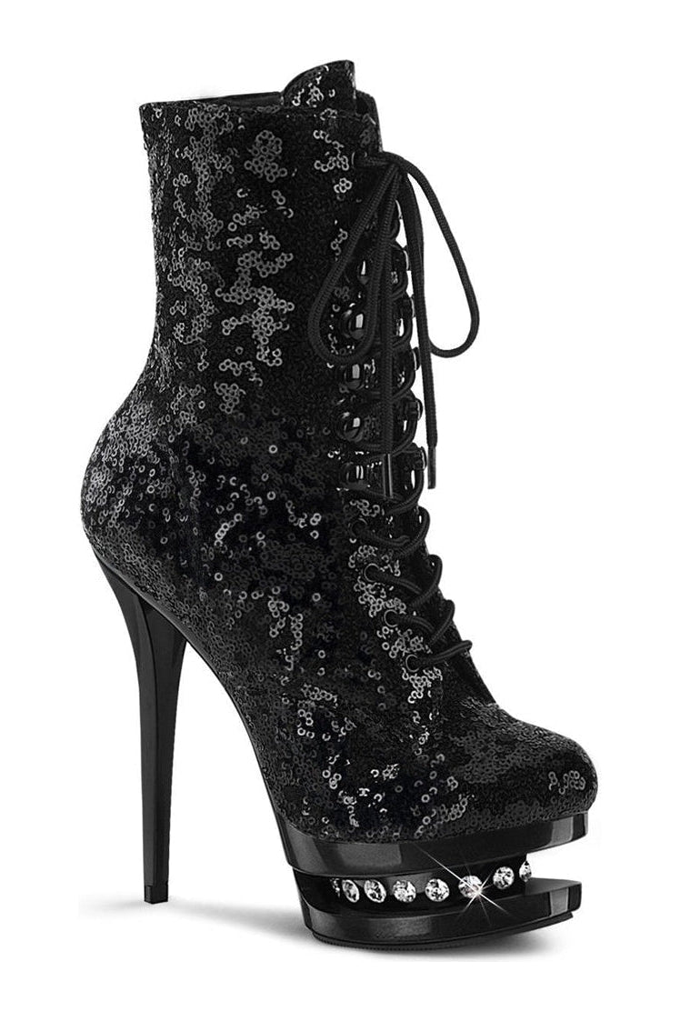 BLONDIE-R-1020 Stripper Boot | Black Sequins-Pleaser