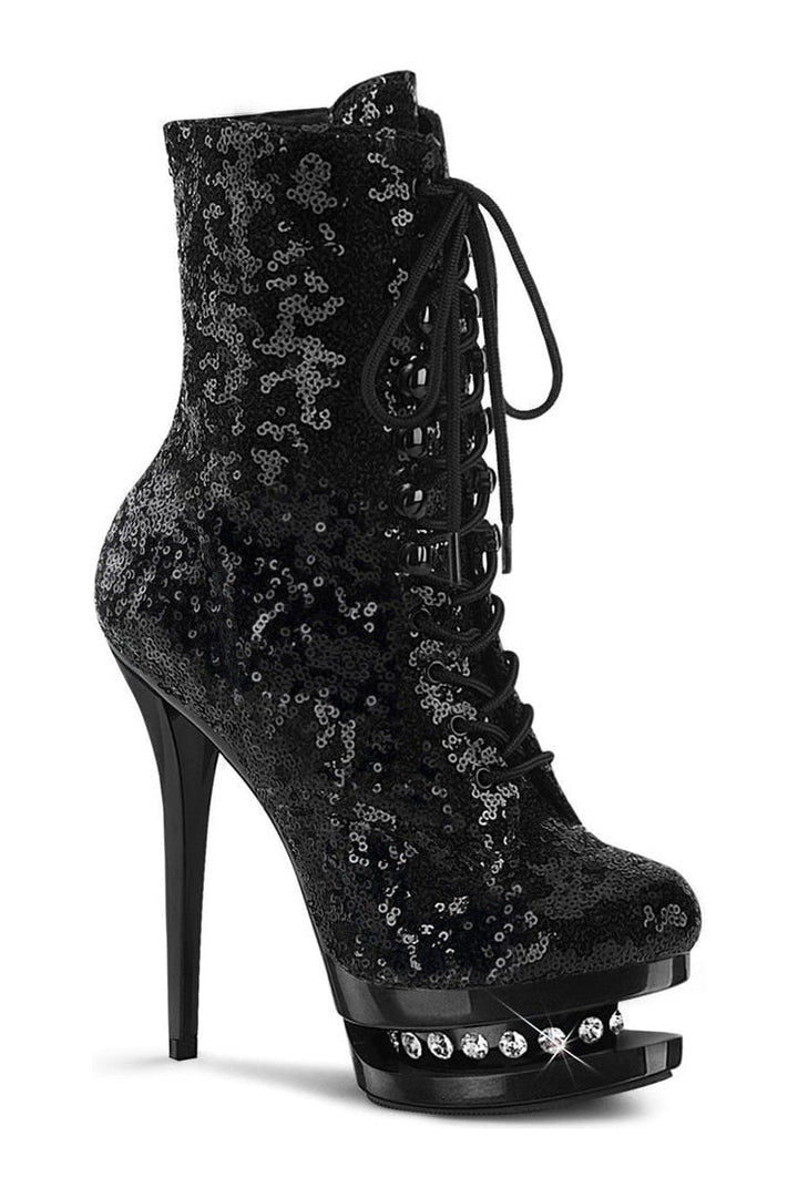 BLONDIE-R-1020 Stripper Boot | Black Sequins-Pleaser