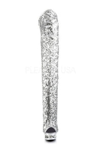 Pleaser BLONDIE-R-3011 Platform Boot in Silver Sequins