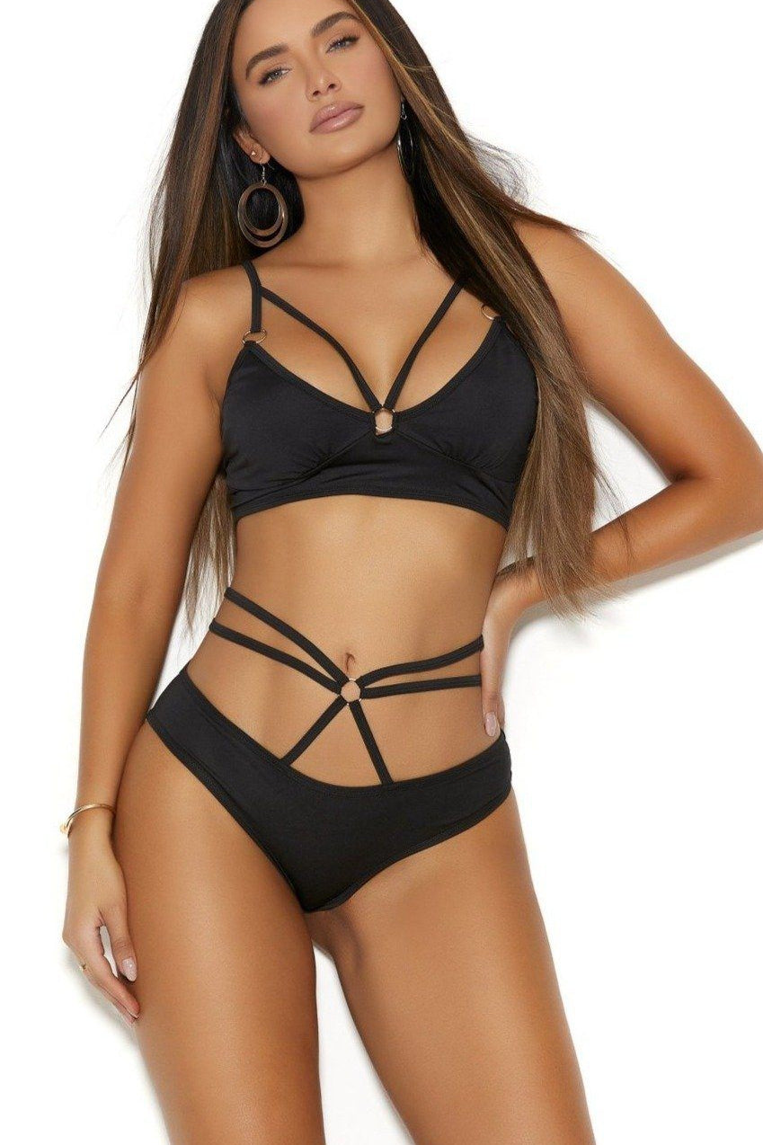 Elegant Moments Bralette And Booty Short Set in Black  from SexyShoes.com