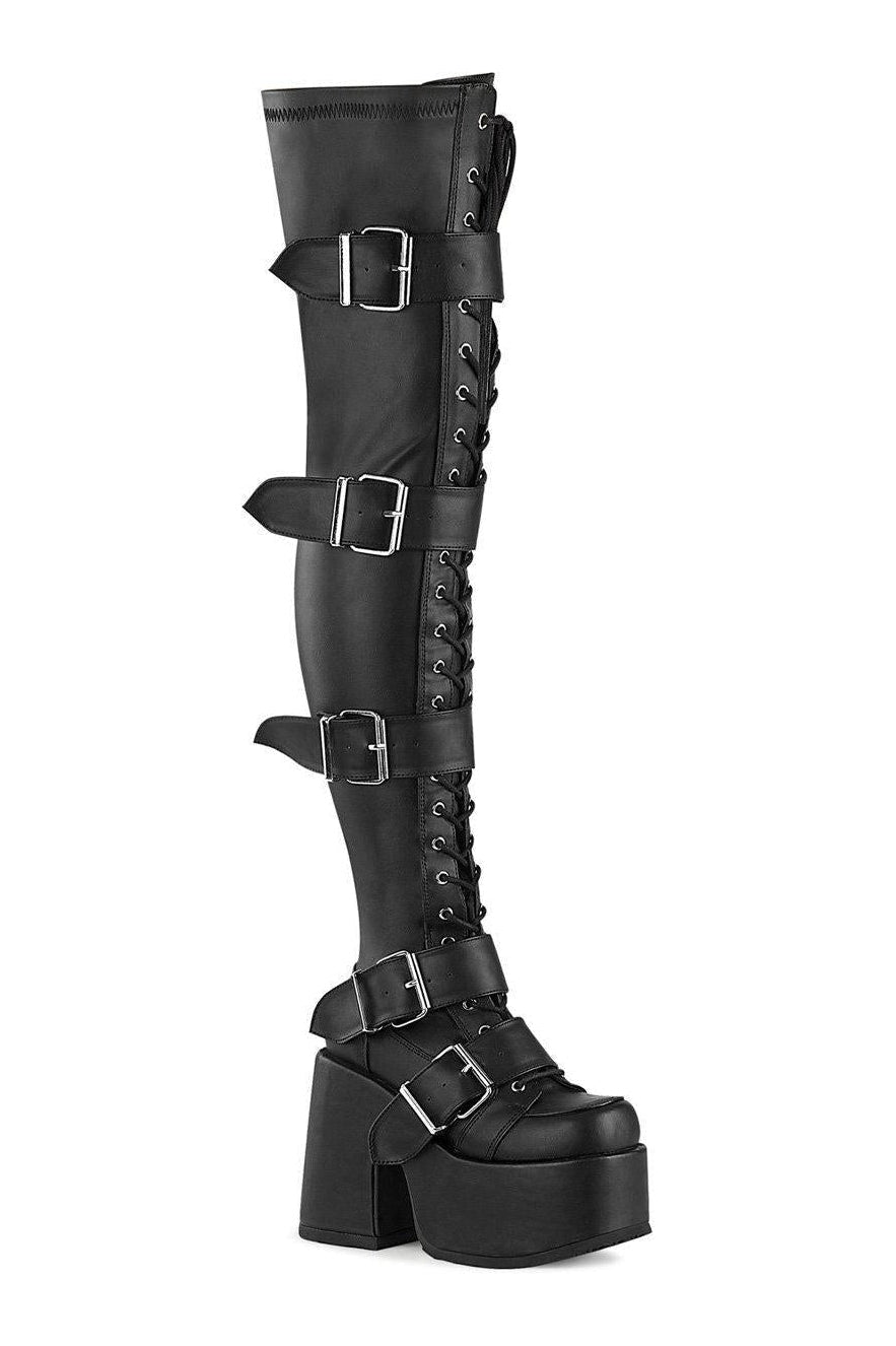 CAMEL-305 Thigh Boot | Black Faux Leather-Thigh Boots-Demonia-SEXYSHOES.COM