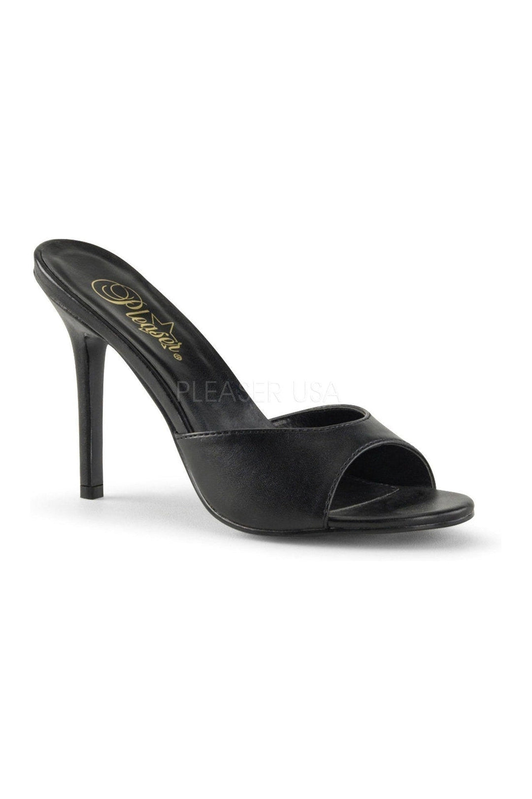 CLASSIQUE-01 Slide | Black Faux Leather-Pleaser-Black-Slides-SEXYSHOES.COM