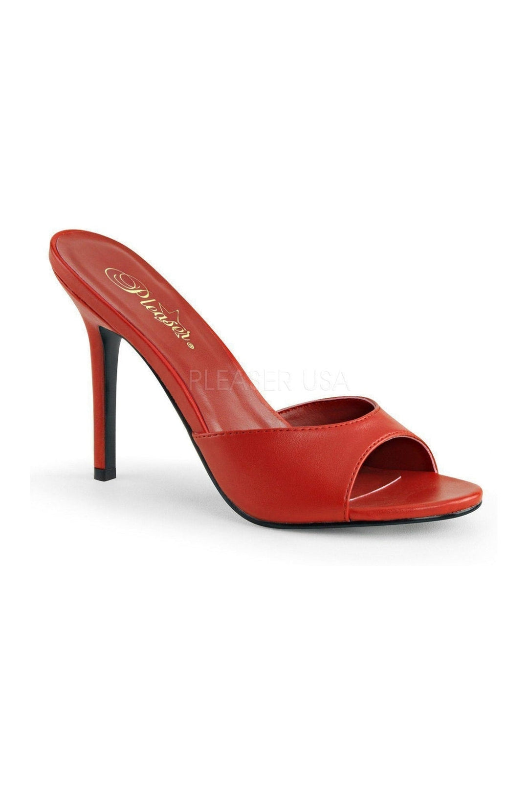 CLASSIQUE-01 Slide | Red Faux Leather-Pleaser-Red-Slides-SEXYSHOES.COM