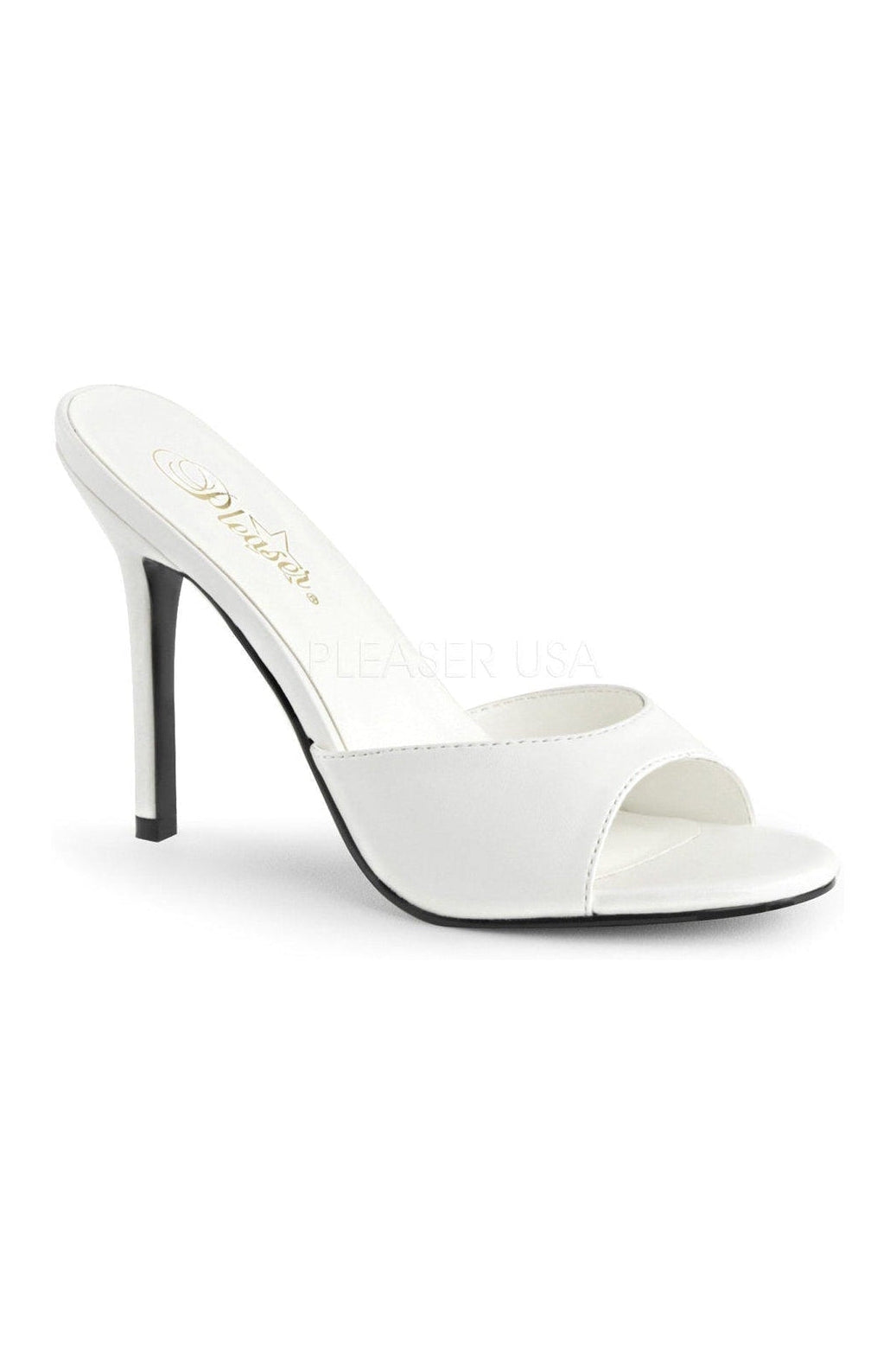 Pleaser CLASSIQUE-01 Slide in White Faux Leather from SexyShoes.com