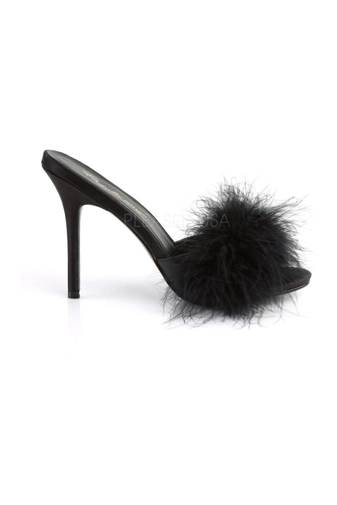 CLASSIQUE-01F Slide | Black Faux Leather-Fabulicious-Marabous-SEXYSHOES.COM