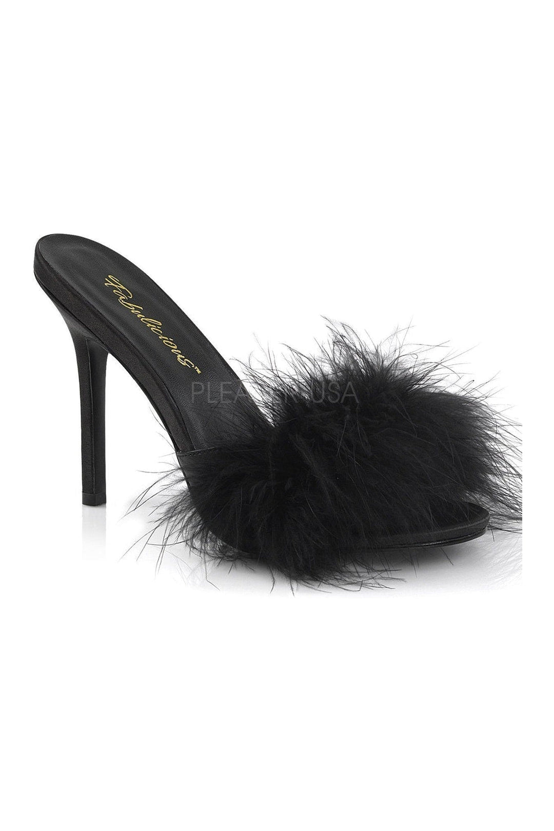 CLASSIQUE-01F Slide | Black Faux Leather-Fabulicious-Black-Marabous-SEXYSHOES.COM