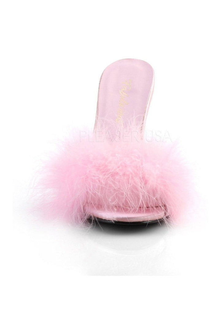 CLASSIQUE-01F Slide | Pink Faux Leather-Fabulicious-Marabous-SEXYSHOES.COM