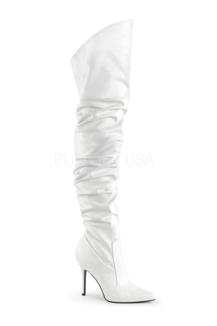 CLASSIQUE-3011 Thigh Boot | White Faux Leather-Pleaser-White-Thigh Boots-SEXYSHOES.COM
