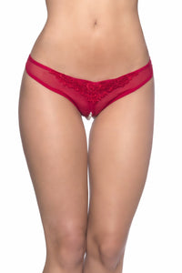 Oh La La Cheri Crotchless Thong With Pearls And Venise Detail in Red  from SexyShoes.com