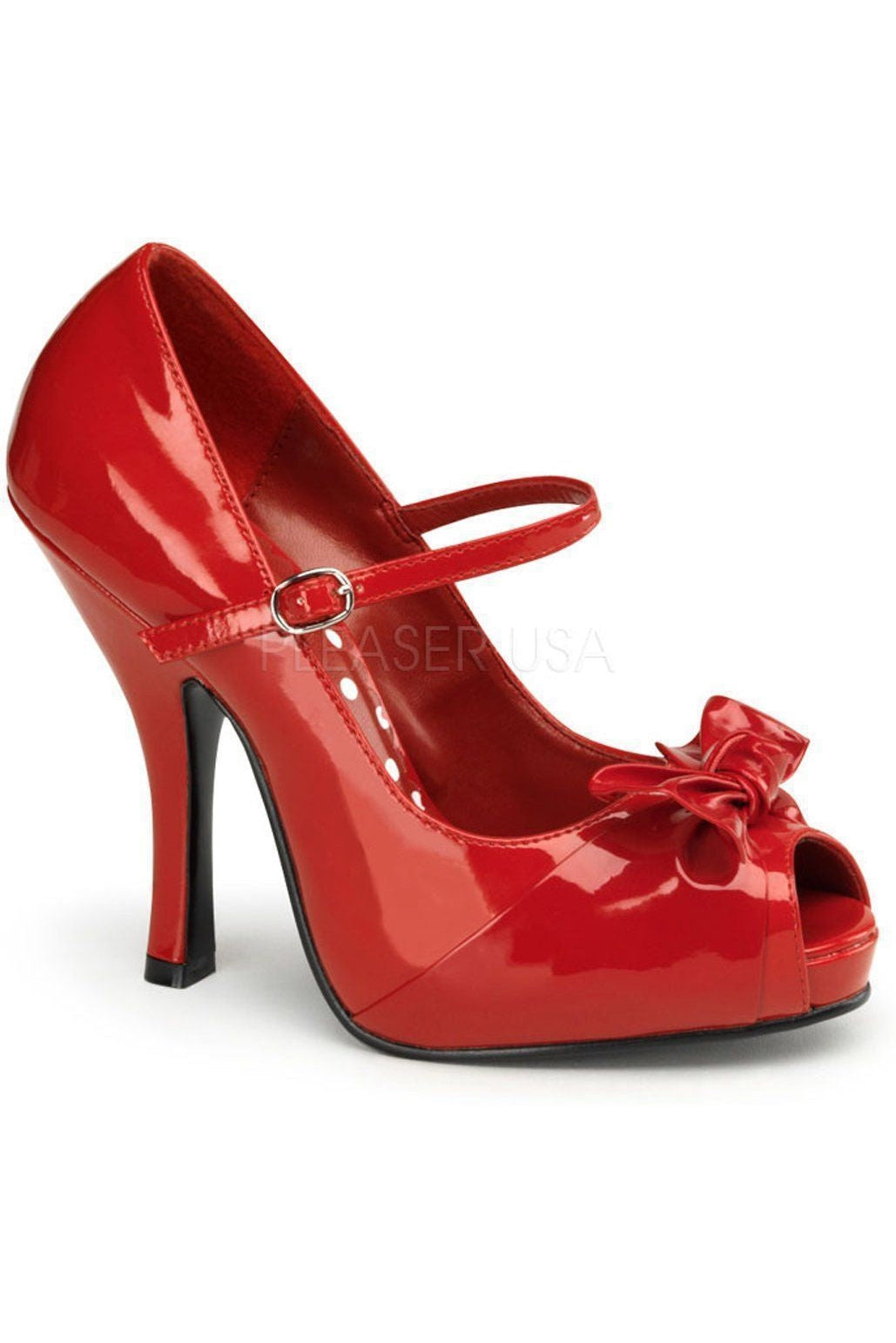 CUTIEPIE-08 Pump | Red Faux Leather-Pin Up Couture-Red-Mary Janes-SEXYSHOES.COM