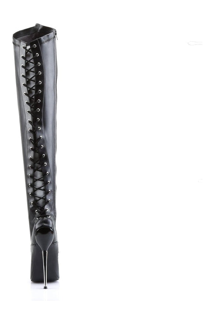 DAGGER-3060 Stiletto Boot | Black Faux Leather-Thigh Boots- Stripper Shoes at SEXYSHOES.COM