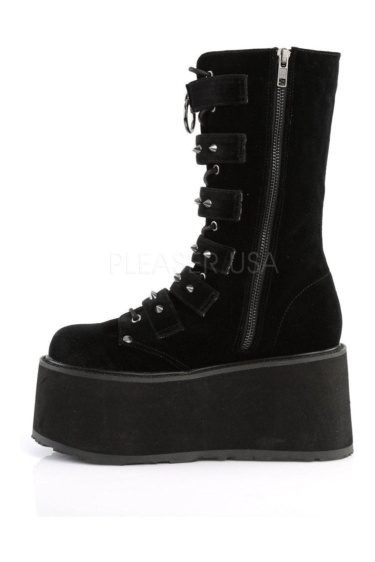 DAMNED-225 Demonia Knee Boot | Black Velvet-Demonia-Knee Boots-SEXYSHOES.COM