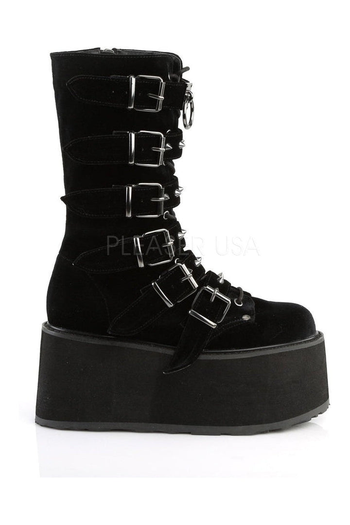 DAMNED-225 Demonia Knee Boot | Black Velvet-Demonia-Knee Boots-SEXYSHOES.COM