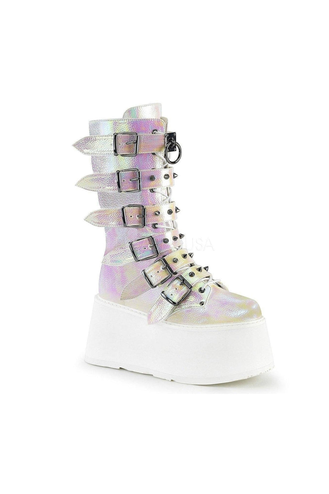 Demonia DAMNED-225  Knee Boot in White Faux Leather from SexyShoes.com