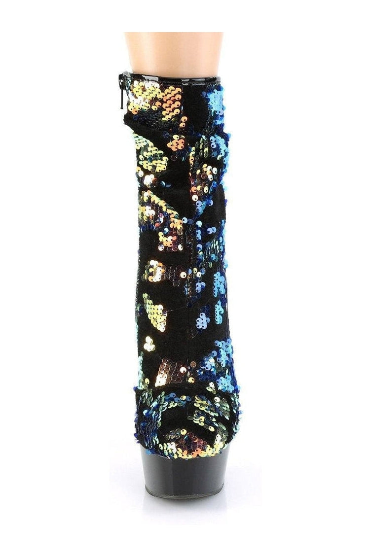 Pleaser DELIGHT-1004 Exotic Boot in Blue Sequins