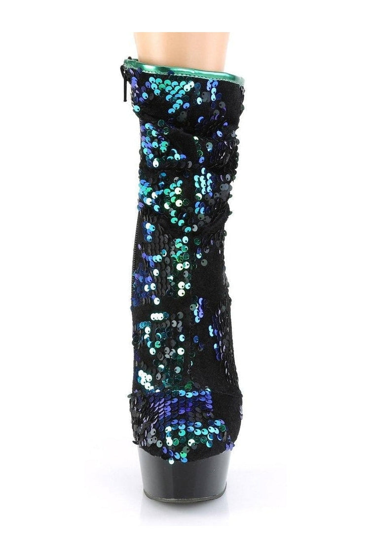 Pleaser DELIGHT-1004 Exotic Boot in Green Sequins