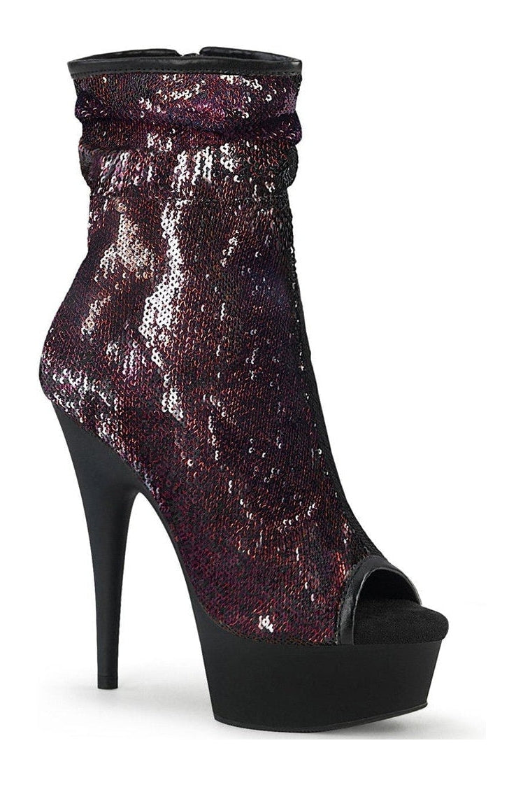 Pleaser DELIGHT-1008SQ Exotic Boot in Burgundy Sequins from SexyShoes.com