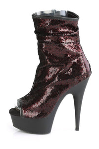 Pleaser DELIGHT-1008SQ Exotic Boot in Burgundy Sequins