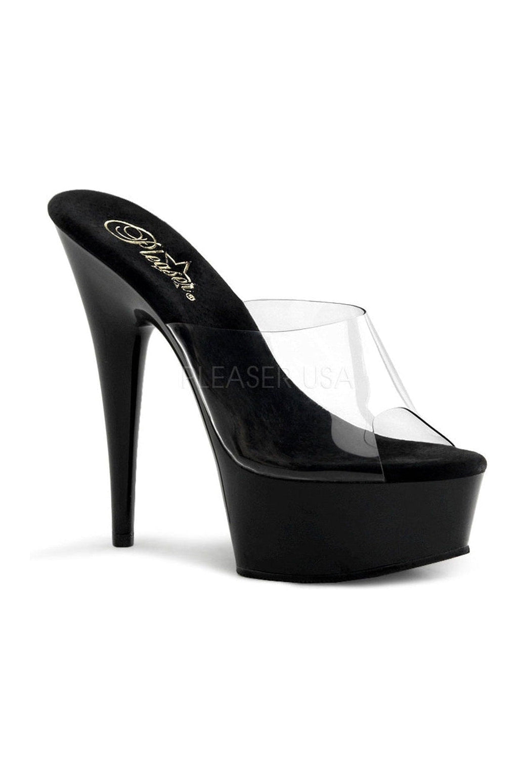 DELIGHT-601 Platform Slide | Black Vinyl-Pleaser-Black-Slides-SEXYSHOES.COM