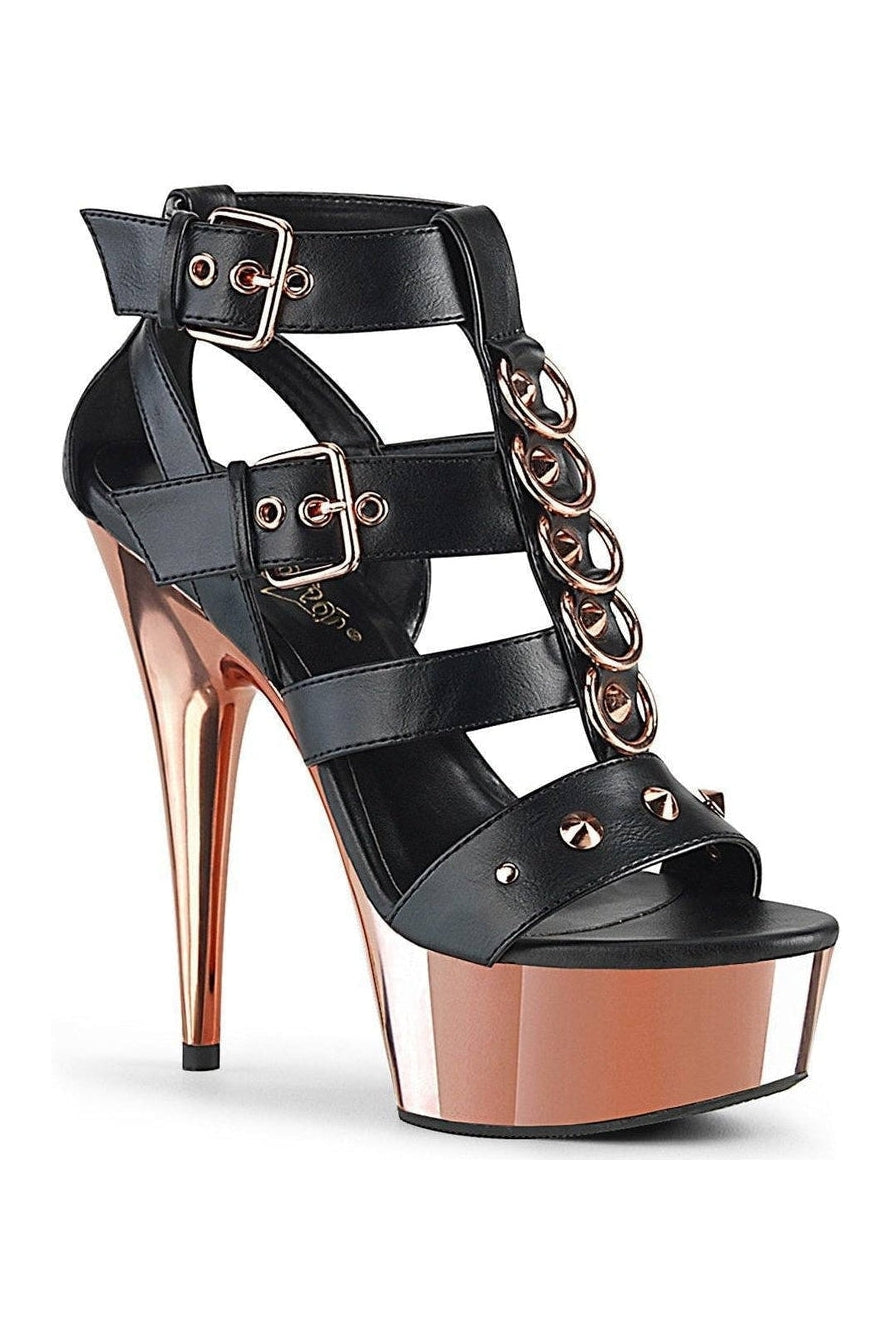 DELIGHT-658 Stripper Sandal | Black Faux Leather-Pleaser