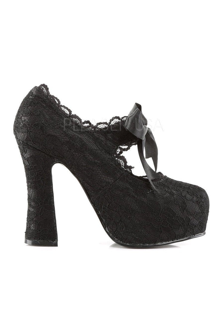 Demonia DEMON-11  Platform Pump in Black Satin
