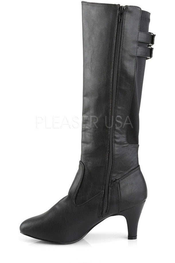 DIVINE-2018 Knee Boot | Black Faux Leather-Pleaser Pink Label-Knee Boots-SEXYSHOES.COM