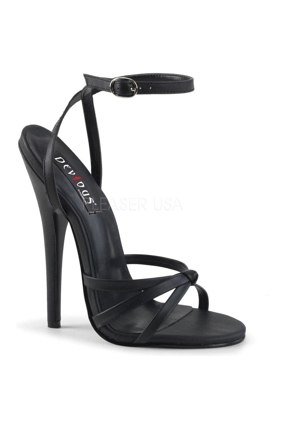 Devious DOMINA-108 Sandal in Black Faux Leather from SexyShoes.com