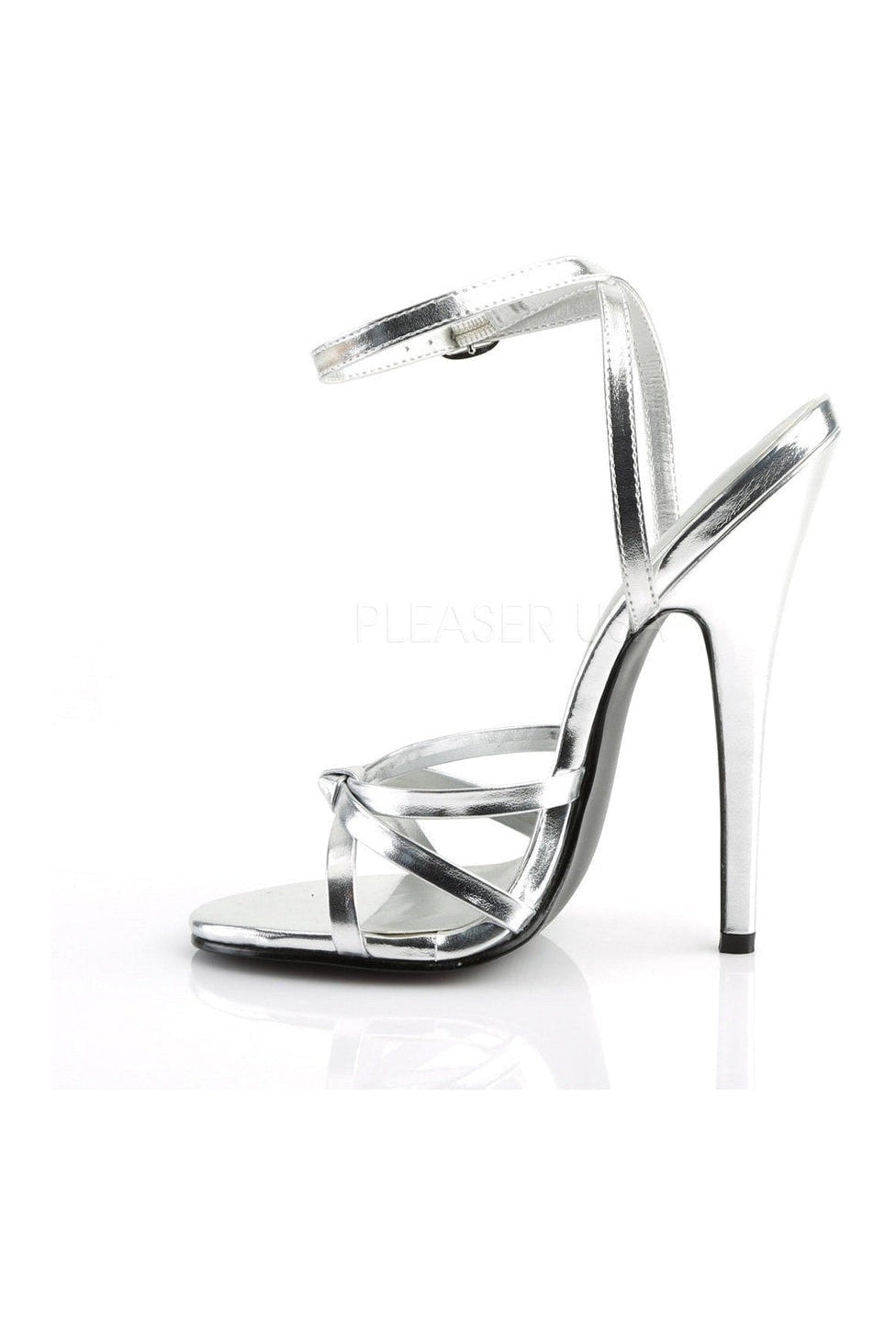 DOMINA-108 Sandal | Silver Faux Leather-Sandals- Stripper Shoes at SEXYSHOES.COM