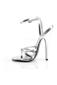 Devious DOMINA-108 Sandal in Silver Faux Leather