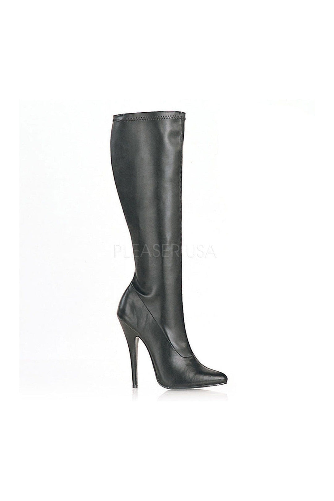 DOMINA-2000 Knee Boot | Black Faux Leather-Knee Boots- Stripper Shoes at SEXYSHOES.COM