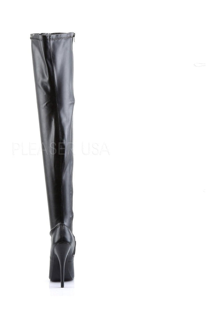 DOMINA-3000 Thigh Boot | Black Faux Leather-Thigh Boots- Stripper Shoes at SEXYSHOES.COM