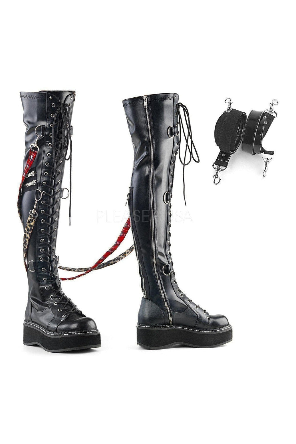 EMILY-377 Demonia Thigh Boot | Black Faux Leather-Demonia-SEXYSHOES.COM